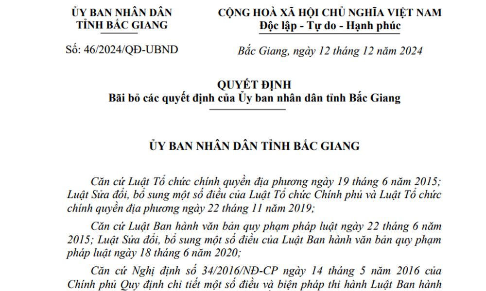  UBND tỉnh Bắc Giang bãi bỏ quy định miễn, giảm tiền thuê đất đối với một số lĩnh vực 